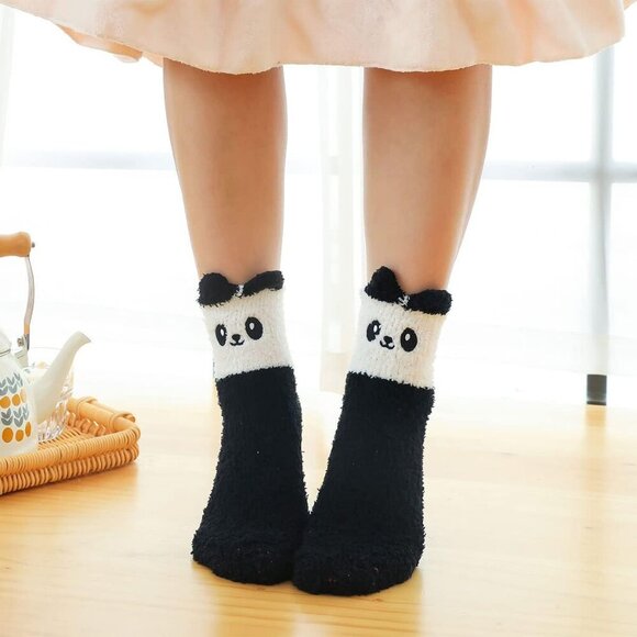 Plush Slipper Socks Women Colorful Warm Fuzzy Crew Socks Cozy Soft Winter Brown